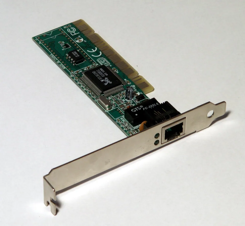 Ethernet PCI network card showing its circuit board and network port