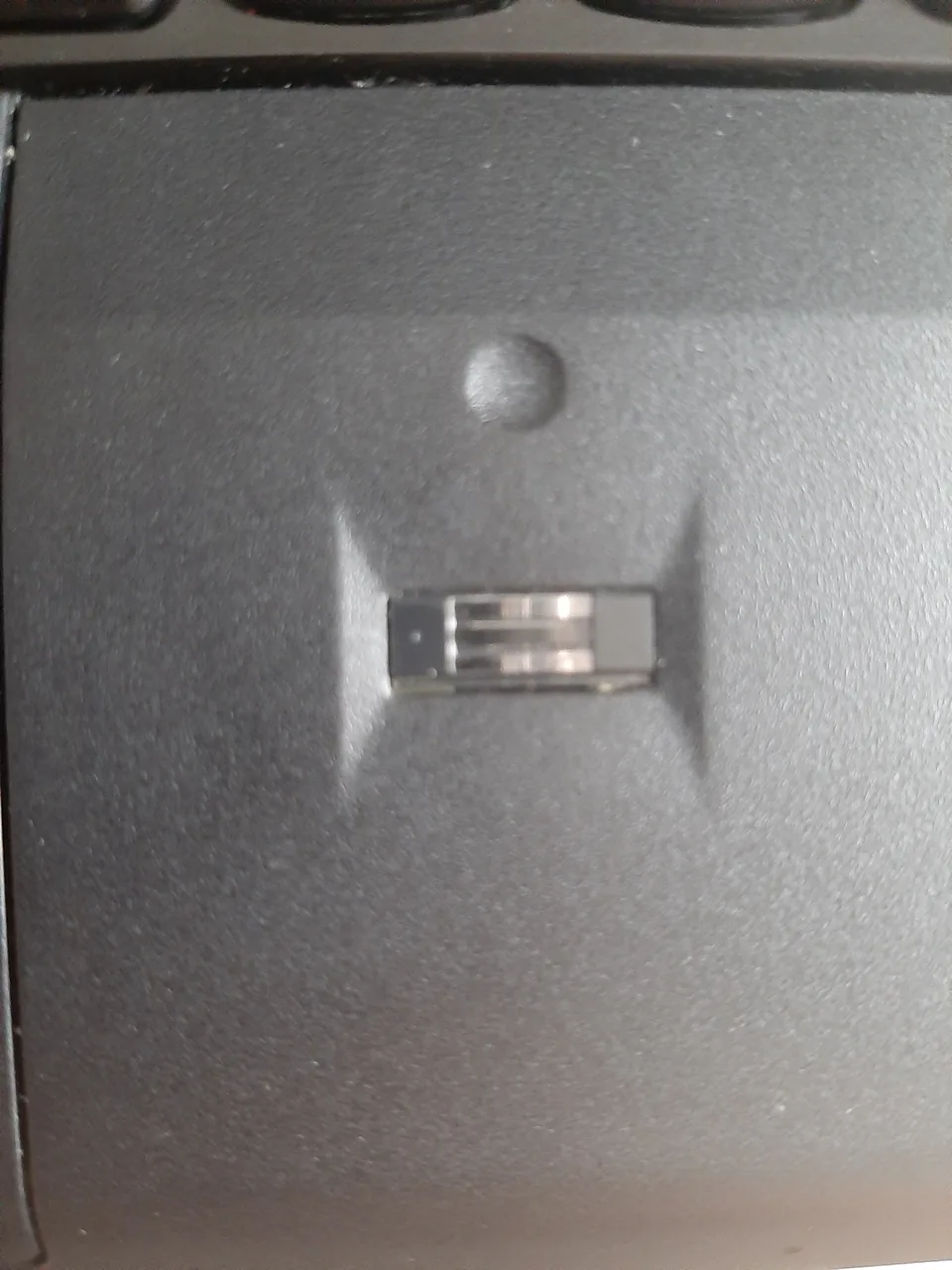 Small rectangular fingerprint swipe reader built into the palm rest of a ThinkPad laptop
