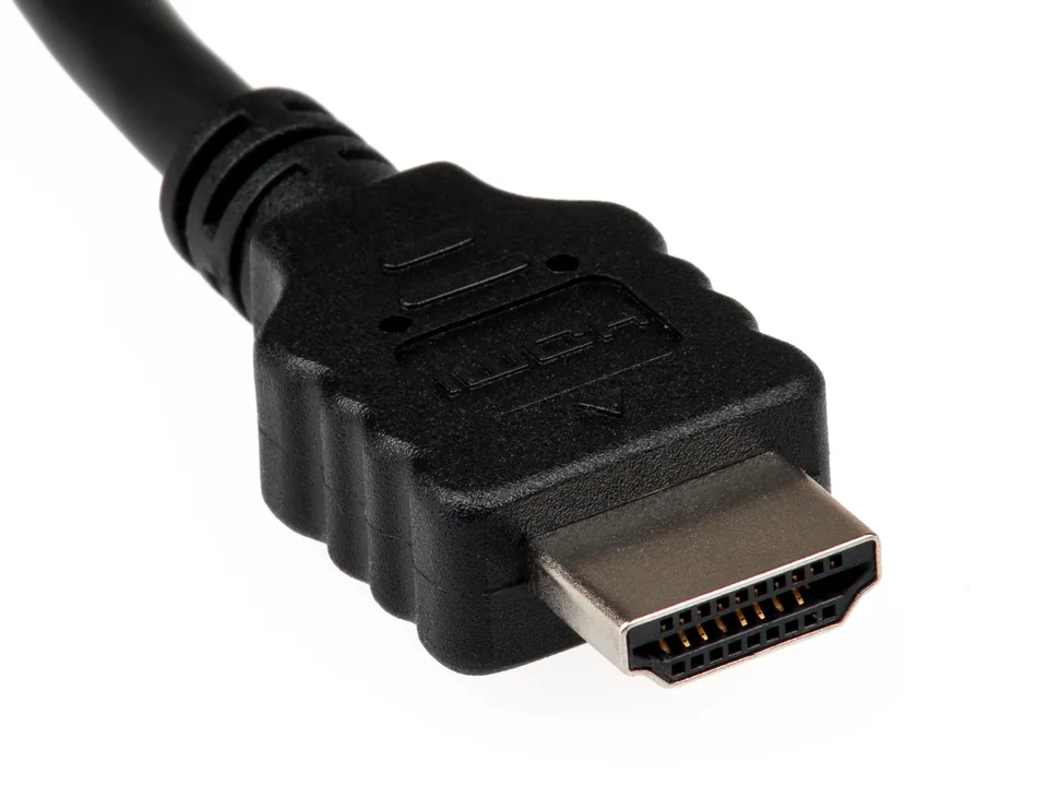 Close-up photograph of a standard HDMI cable connector