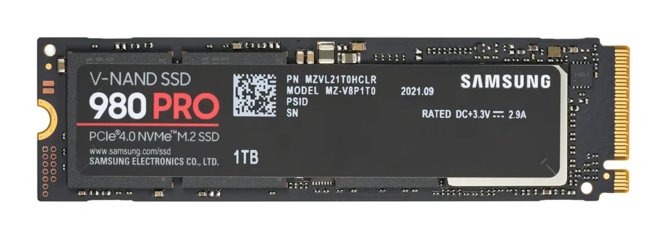 Samsung 980 PRO 1 TB M.2 PCIe NVMe solid-state drive viewed from above